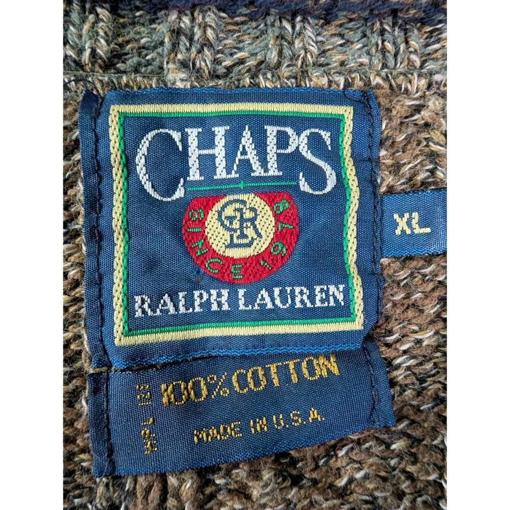 VTG Chaps Ralph Lauren USA Made Cotton Cable Knit Sweater XL Grandpa Grunge